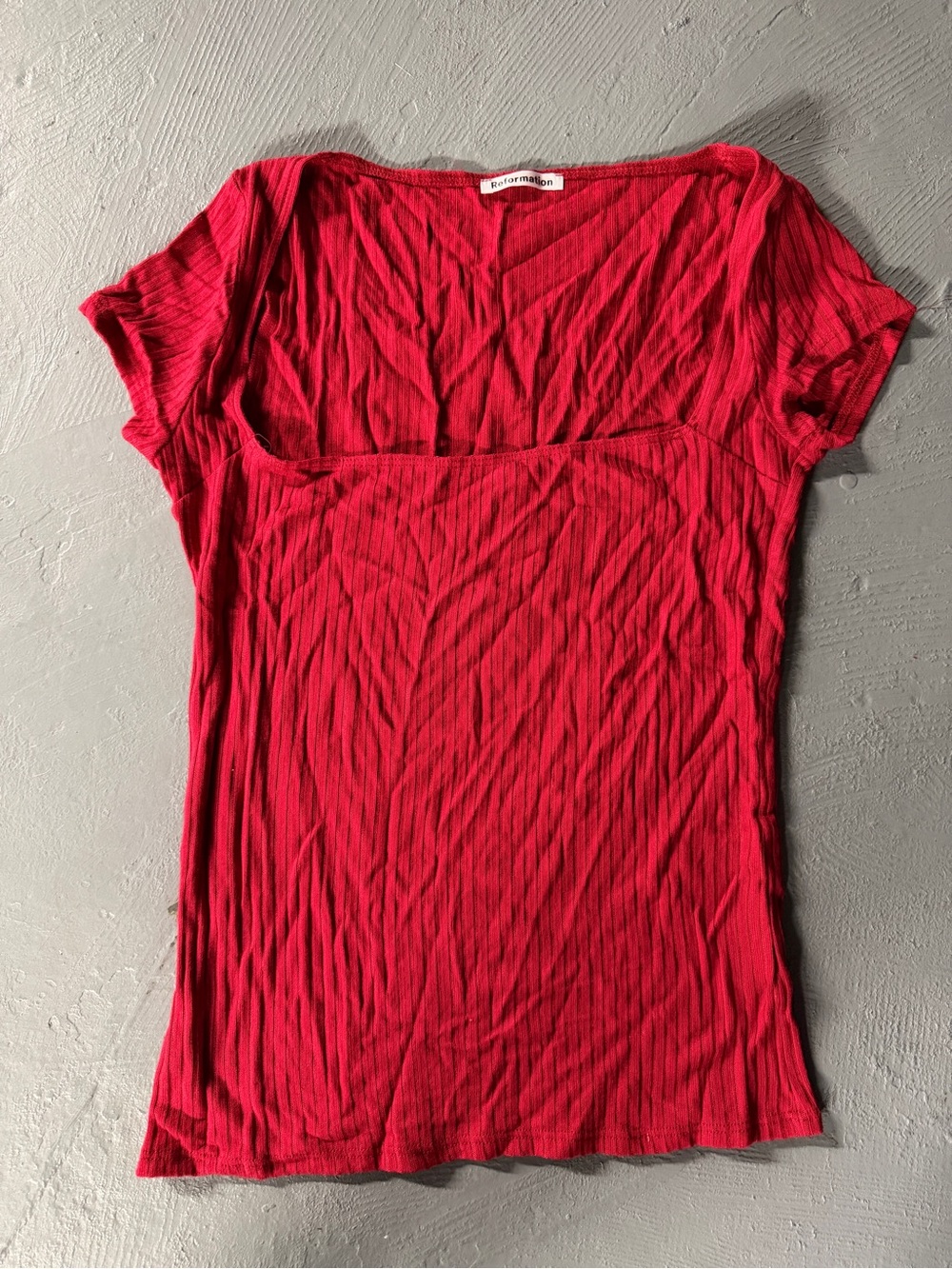 Reformation Scarlet Ribbed Square-Neck Short Sleeve Tee